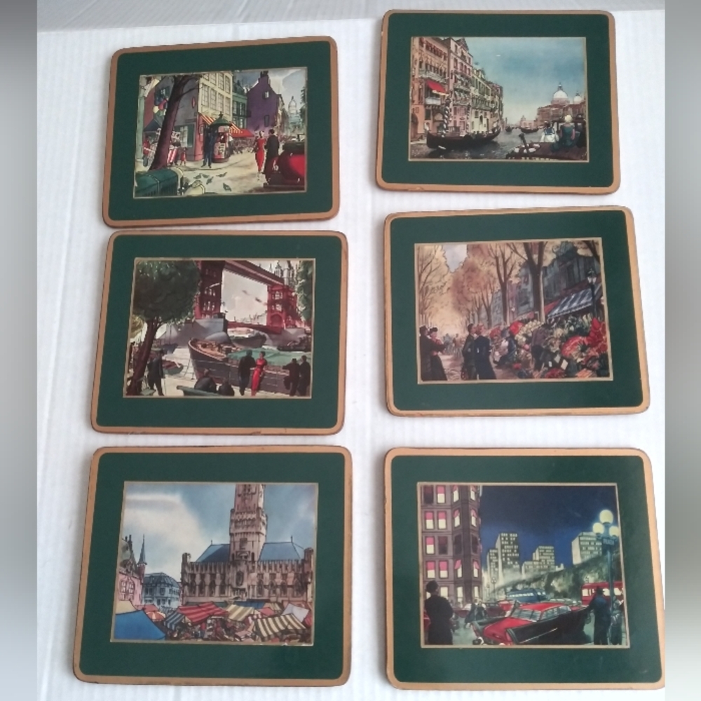 Coasters City Scenes Vintage Set Of 6 Collectible